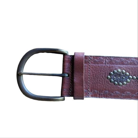 Fossil boho brown leather belt with geometric pattern sz L - Picture 5 of 7